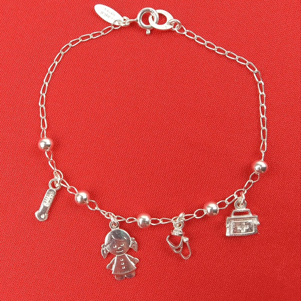 925 sterling Silver women bracelet with nurse charms pulcera de Plata co… - Picture 1 of 9